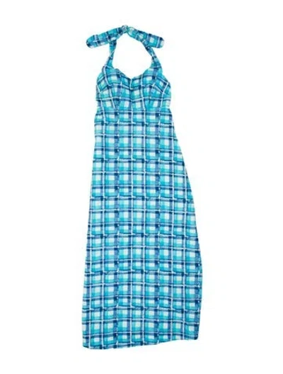 Pre-owned Frances Valentine Plaid Print Long Dress W/ Tags In Blue