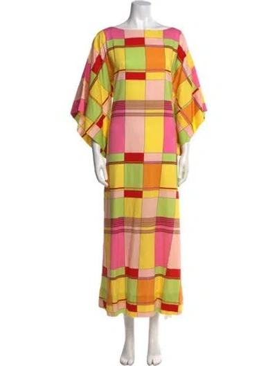 Pre-owned Frances Valentine Plaid Print Long Dress In Yellow