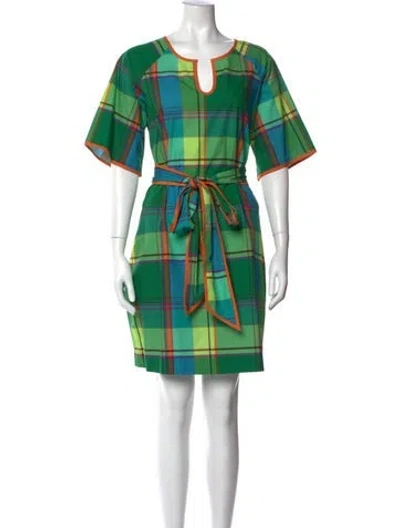 Pre-owned Frances Valentine Plaid Print Mini Dress In Green