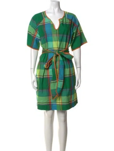 Pre-owned Frances Valentine Plaid Print Mini Dress In Green