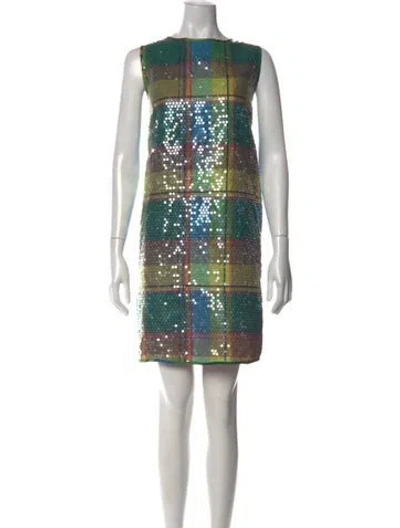 Pre-owned Frances Valentine Plaid Print Mini Dress W/ Tags In Green