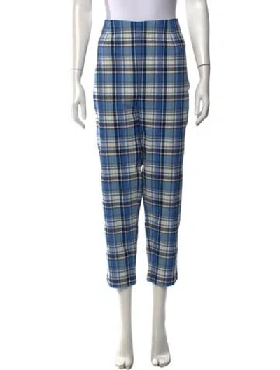 Pre-owned Frances Valentine Plaid Print Straight Leg Pants In Blue