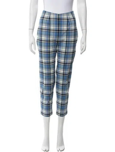 Pre-owned Frances Valentine Plaid Print Straight Leg Pants In Blue