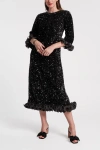 Frances Valentine Plaza Midi Dress Sequin Poly Satin In Black