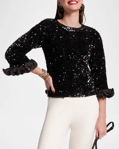 FRANCES VALENTINE PLAZA SEQUIN RUFFLE-CUFF TOP 