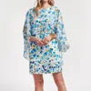 Frances Valentine Mini Cape Mini Dress In Pocket Full Of Posies Oyster Blue In Blue