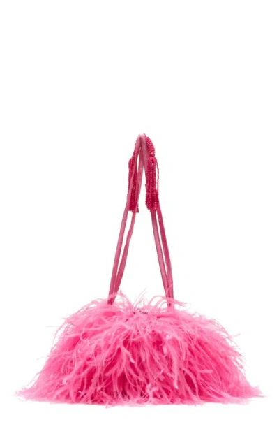 Frances Valentine Pouf Faux Feather Satin Bag In Pink