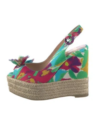 Pre-owned Frances Valentine Printed Bow Accents Slingback Sandals In Multi