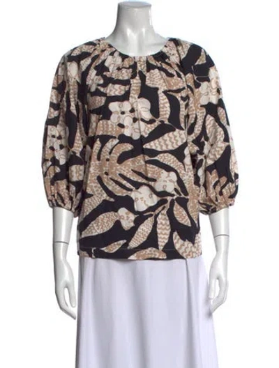 Pre-owned Frances Valentine Printed Crew Neck Blouse In Neutrals