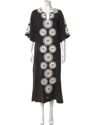 Pre-owned Frances Valentine Printed Long Dress In Black