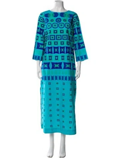 Pre-owned Frances Valentine Printed Long Dress In Blue