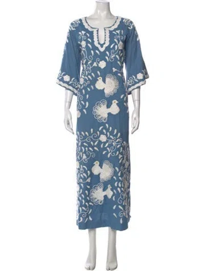 Pre-owned Frances Valentine Printed Long Dress In Blue