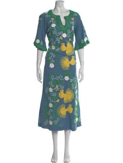 Pre-owned Frances Valentine Printed Long Dress In Blue