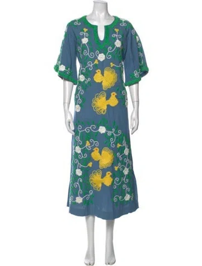 Pre-owned Frances Valentine Printed Long Dress In Blue