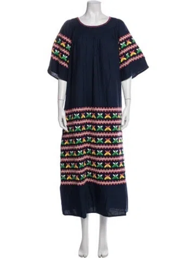 Pre-owned Frances Valentine Printed Long Dress In Blue/green/pink