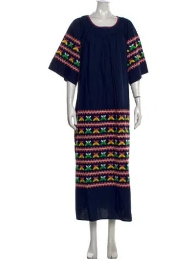 Pre-owned Frances Valentine Printed Long Dress In Blue/green/pink