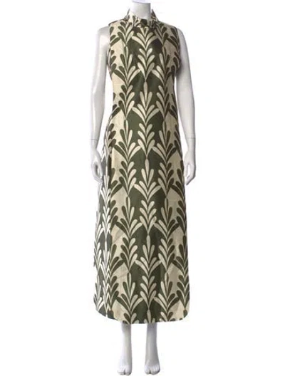 Pre-owned Frances Valentine Printed Long Dress In Green