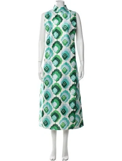 Pre-owned Frances Valentine Printed Long Dress In Green