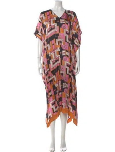 Pre-owned Frances Valentine Printed Long Dress In Pink