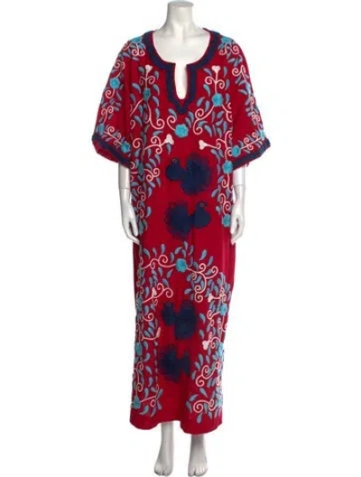 Pre-owned Frances Valentine Printed Long Dress In Red