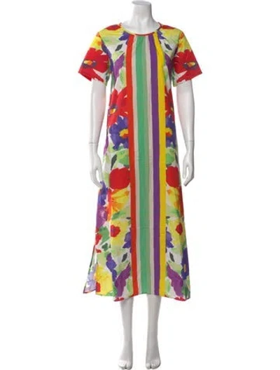 Pre-owned Frances Valentine Printed Long Dress In Red