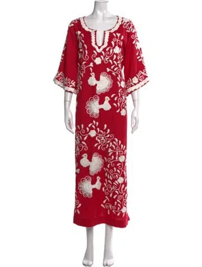 Pre-owned Frances Valentine Printed Long Dress In Red