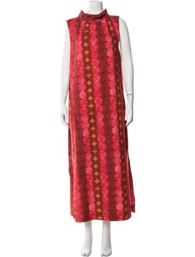 Pre-owned Frances Valentine Printed Long Dress In Red