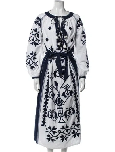 Pre-owned Frances Valentine Printed Long Dress W/ Tags In Blue/white
