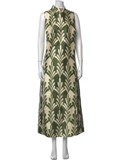 Pre-owned Frances Valentine Printed Long Dress W/ Tags In Green