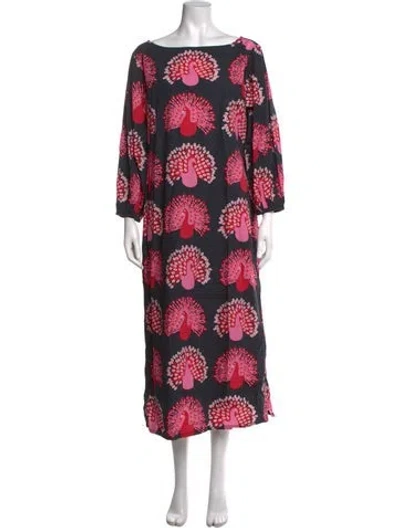 Pre-owned Frances Valentine Printed Long Dress W/ Tags In Red
