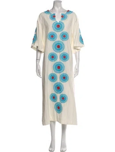 Pre-owned Frances Valentine Printed Long Dress W/ Tags In White
