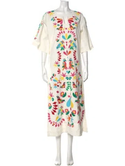 Pre-owned Frances Valentine Printed Long Dress In White