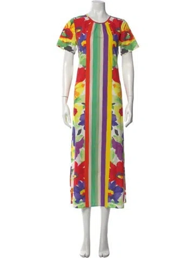 Pre-owned Frances Valentine Printed Long Dress In White