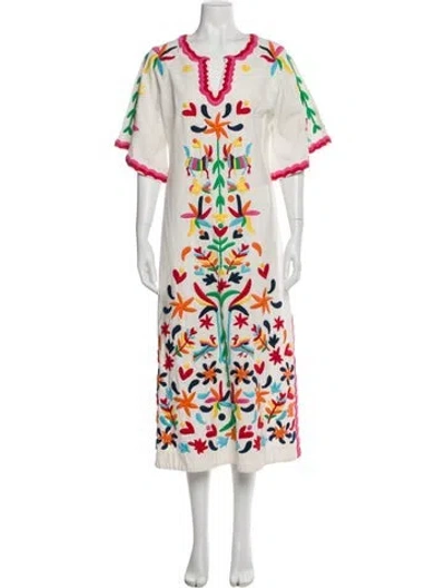 Pre-owned Frances Valentine Printed Long Dress In White