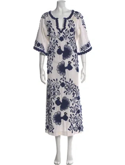 Pre-owned Frances Valentine Printed Long Dress In White