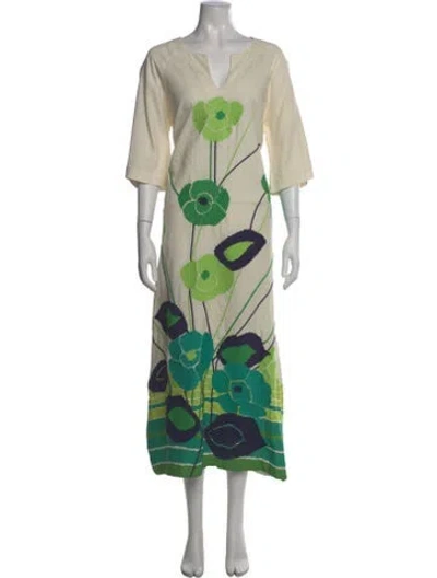 Pre-owned Frances Valentine Printed Long Dress In White
