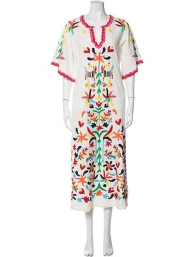Pre-owned Frances Valentine Printed Long Dress In White