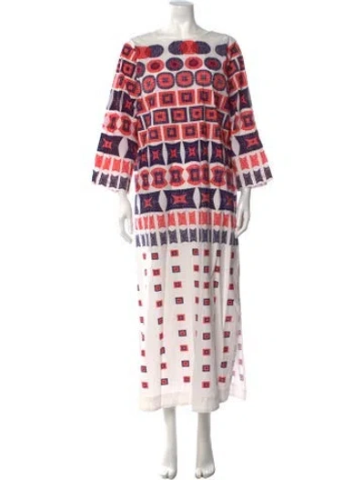 Pre-owned Frances Valentine Printed Long Dress In White