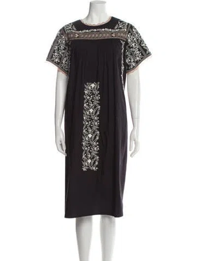 Pre-owned Frances Valentine Printed Midi Length Dress In Black