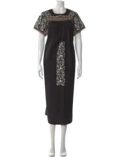 Pre-owned Frances Valentine Printed Midi Length Dress In Black