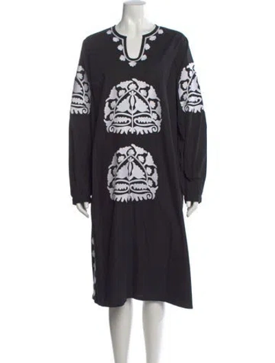 Pre-owned Frances Valentine Printed Midi Length Dress In Black