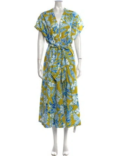 Pre-owned Frances Valentine Printed Midi Length Dress In Blue