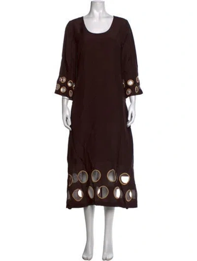 Pre-owned Frances Valentine Printed Midi Length Dress W/ Tags In Brown