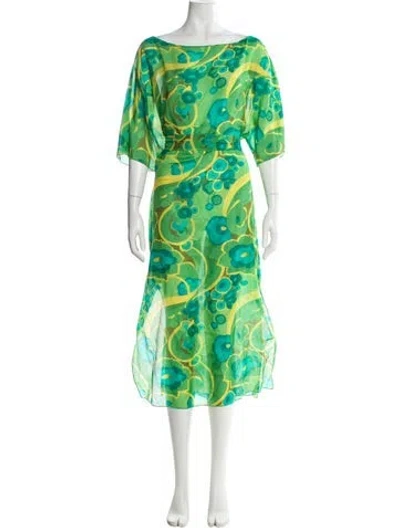 Pre-owned Frances Valentine Printed Midi Length Dress W/ Tags In Green