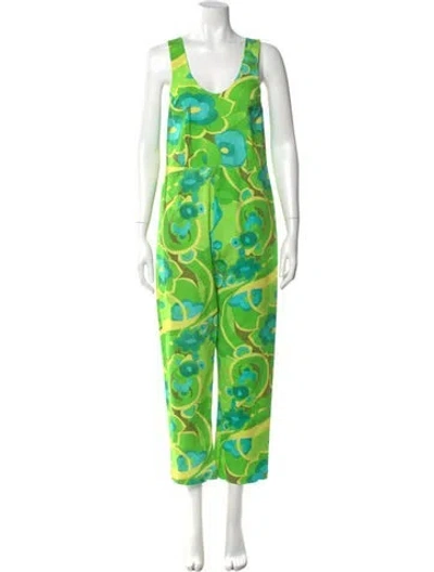 Pre-owned Frances Valentine Printed Scoop Neck Jumpsuit W/ Tags In Green