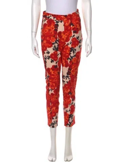 Pre-owned Frances Valentine Printed Skinny Leg Pants In Red