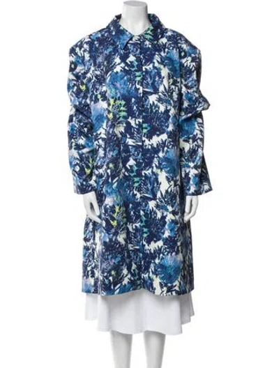 Pre-owned Frances Valentine Printed Trench Coat W/ Tags In Blue