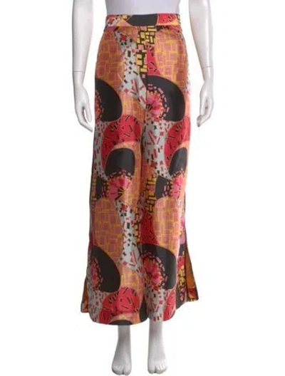 Pre-owned Frances Valentine Printed Wide Leg Pants In Black