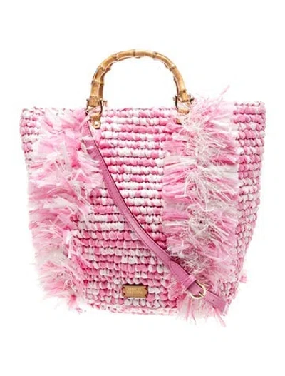Pre-owned Frances Valentine Raffia Top Handle Bag In Pink