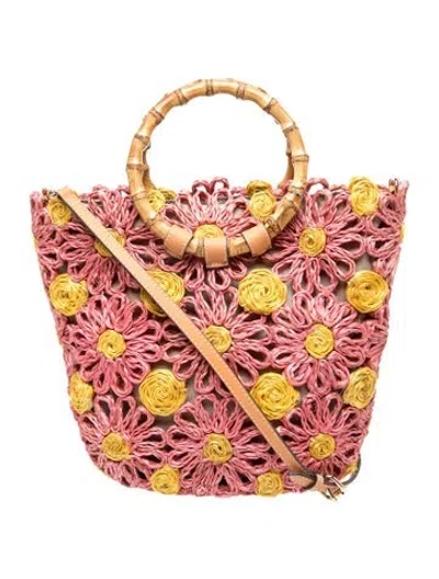 Pre-owned Frances Valentine Raffia Top Handle Bag In Pink
